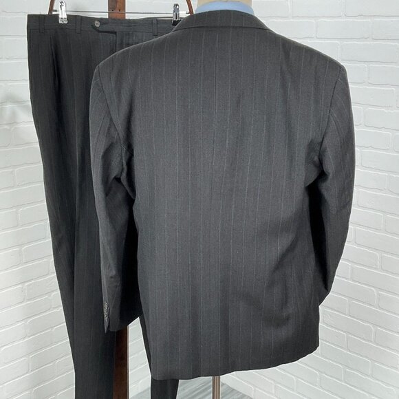 Evan Picone Intnl Suit Men 44 36Wx33L Gray‎ White Chalk Stripe Classic Wool USA - Picture 4 of 16